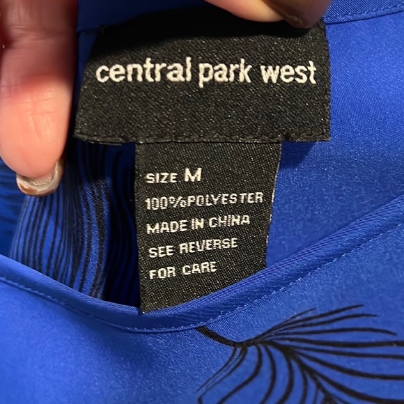 Central Park West “Lovington” one shoulder blue feather print dress M - Picture 3 of 4